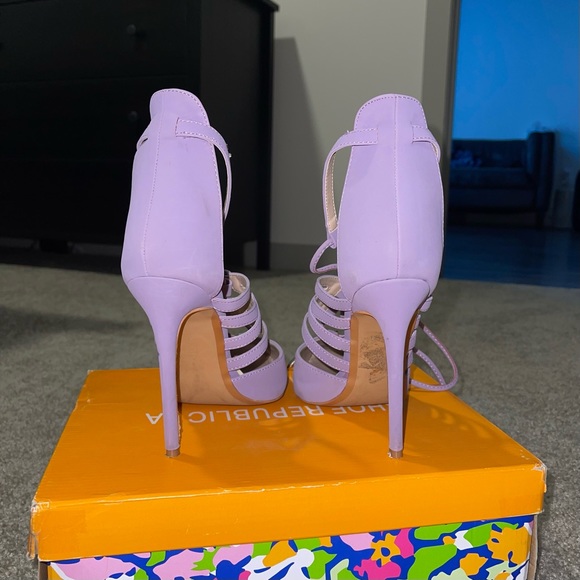 Go Jane Lavender Statement Heels Tie Strap - Picture 3 of 3